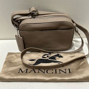MANCINI “Clara” Mushroom (Taupe) Pebbled Leather Crossbody Bag